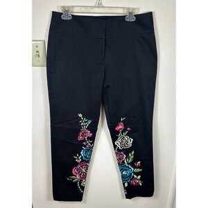 VTG 90s Cache Embroidered Dress Pants Women's 12 Black Beaded Bright Floral Y2K